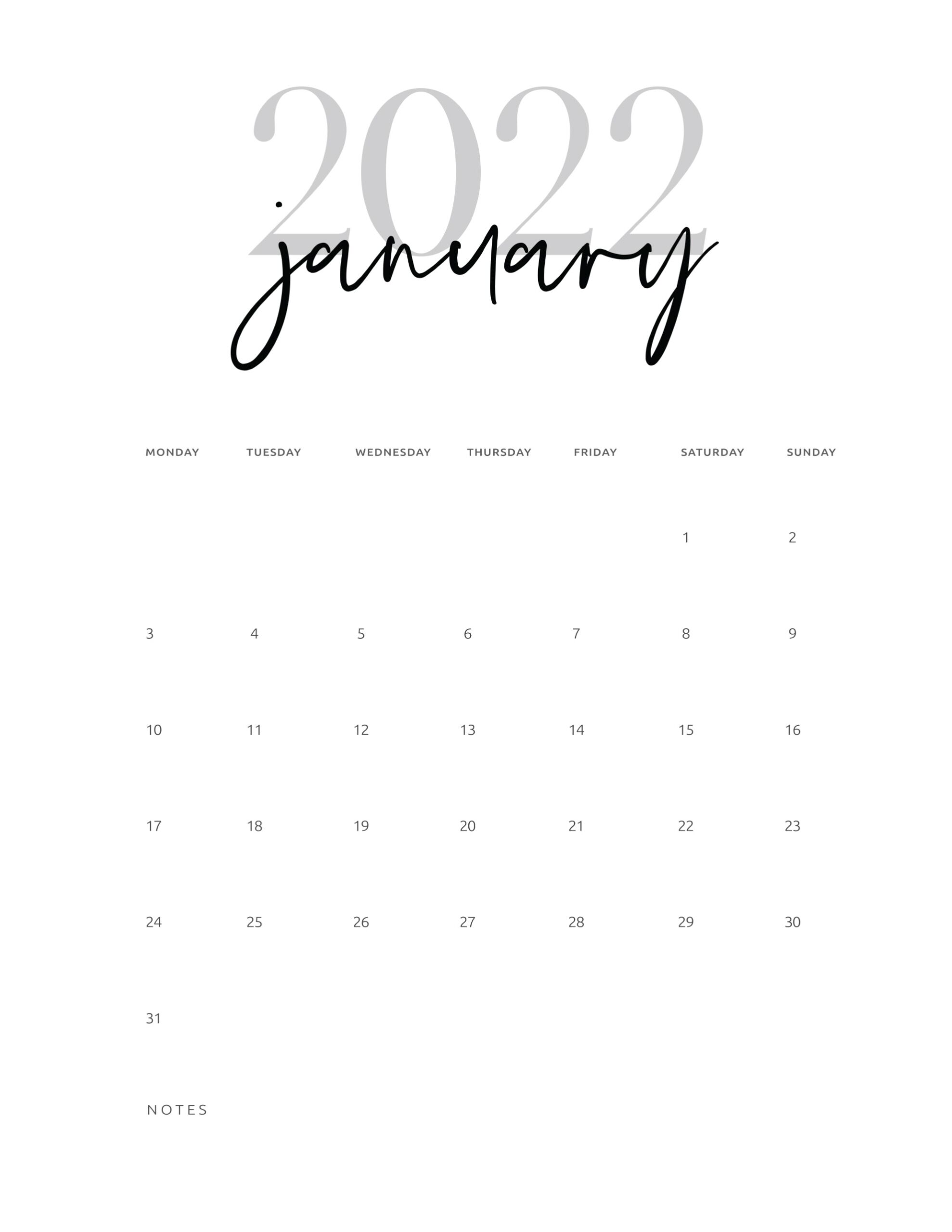 Calendar 2022 January