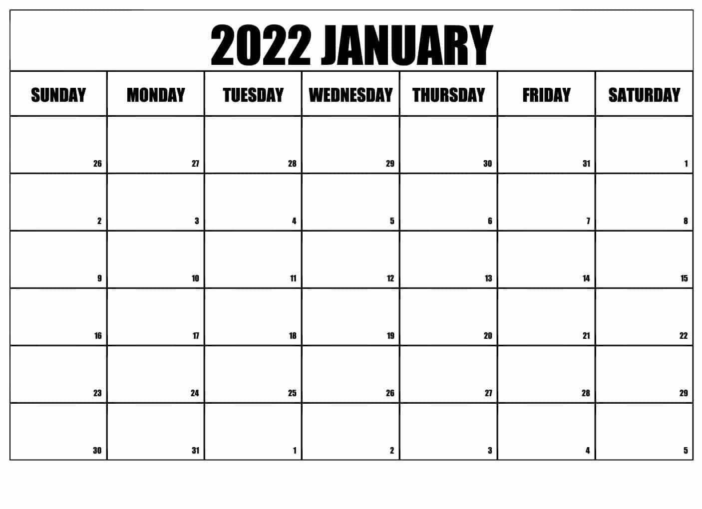 Calendar January 2022 Australia