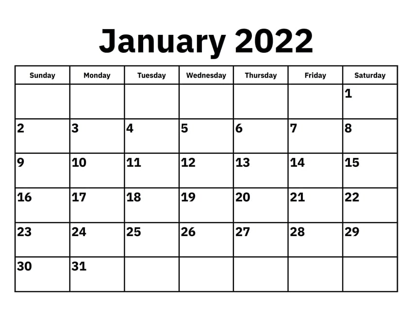 Calendar January 2022 Printable Free