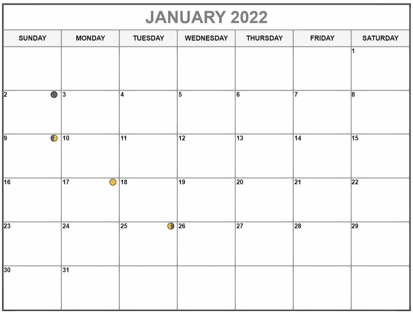 Printable Calendar January 2022