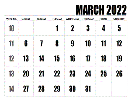 2022 February March Calendar