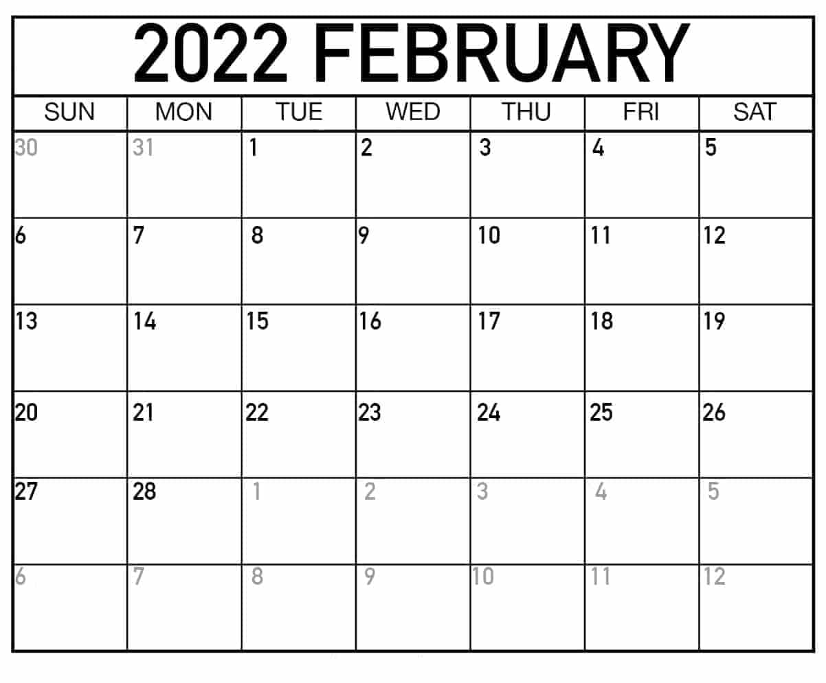 2022 January February Calendar