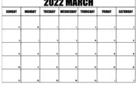 2022 March Calendar Blank Printable