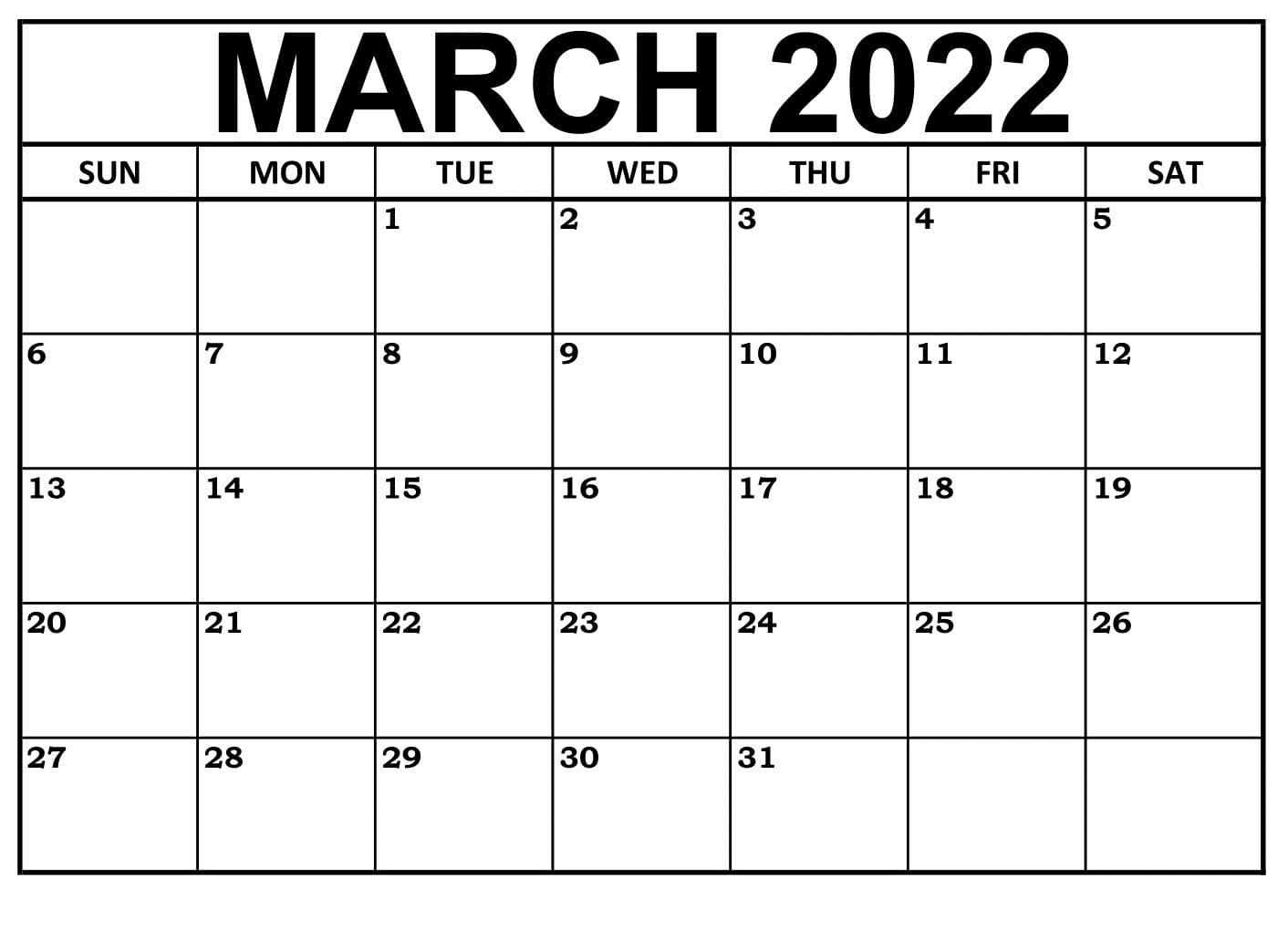 2022 March Calendar With Notes