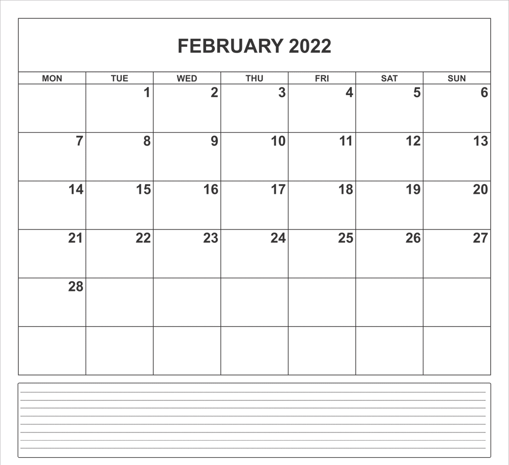 Calendar 2022 February With Notes