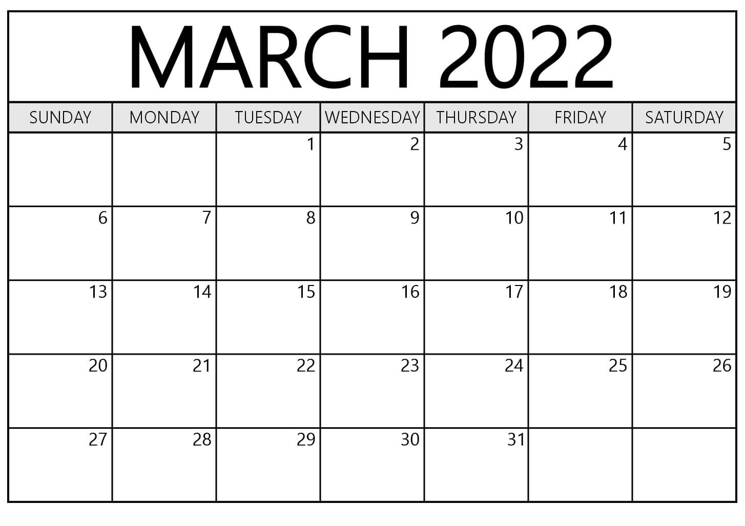 March 2022 Calendar