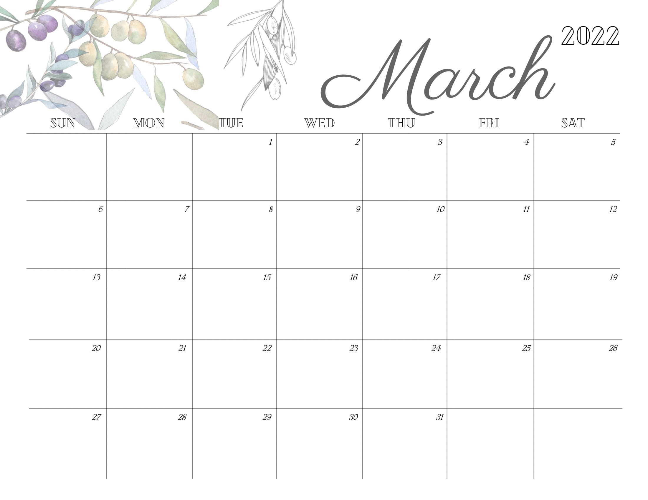 Cute March 2022 Calendar