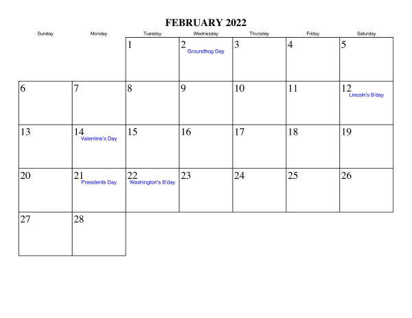 Calendar February 2022 PDF
