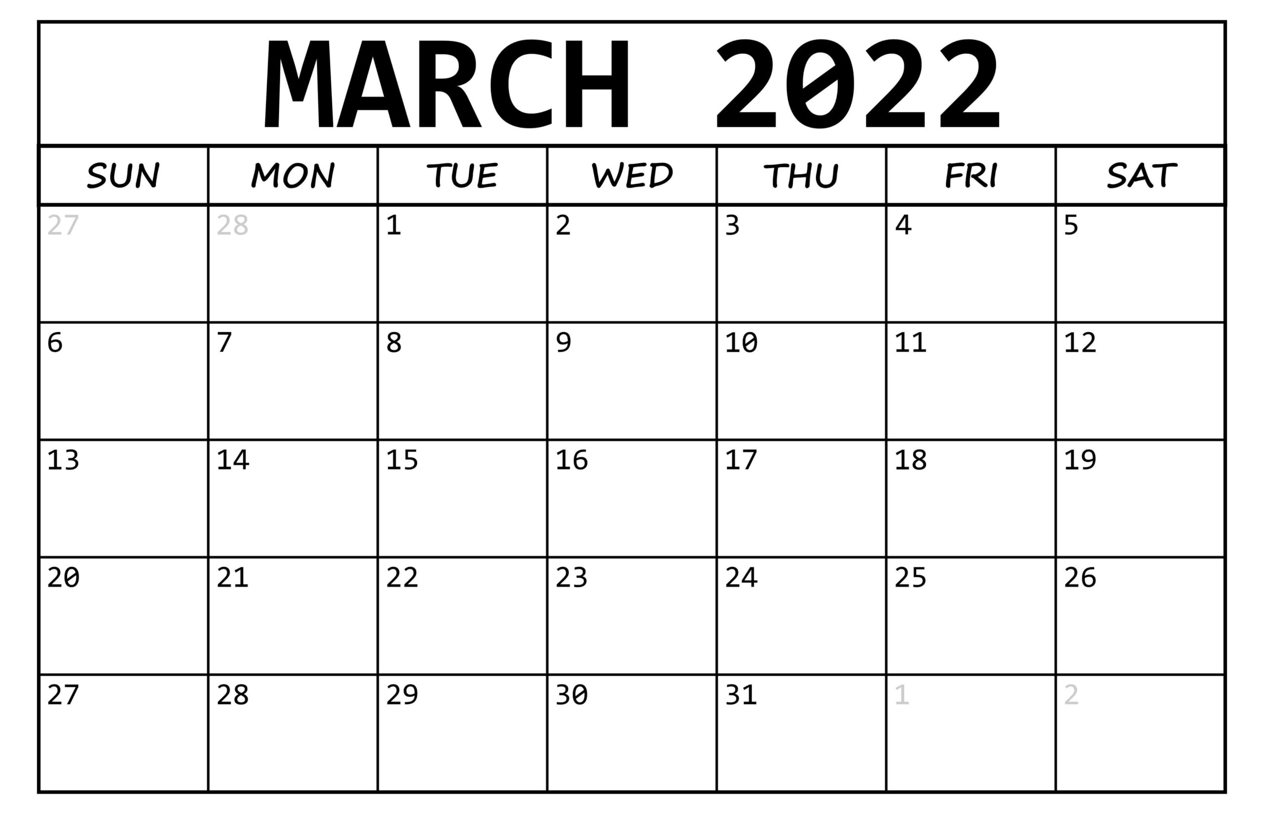 March 2022 Calendar