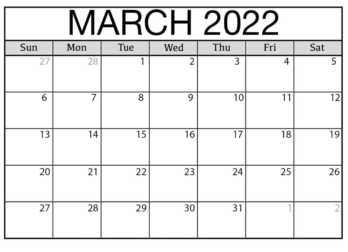 Calendar March 2022 Bank Holidays