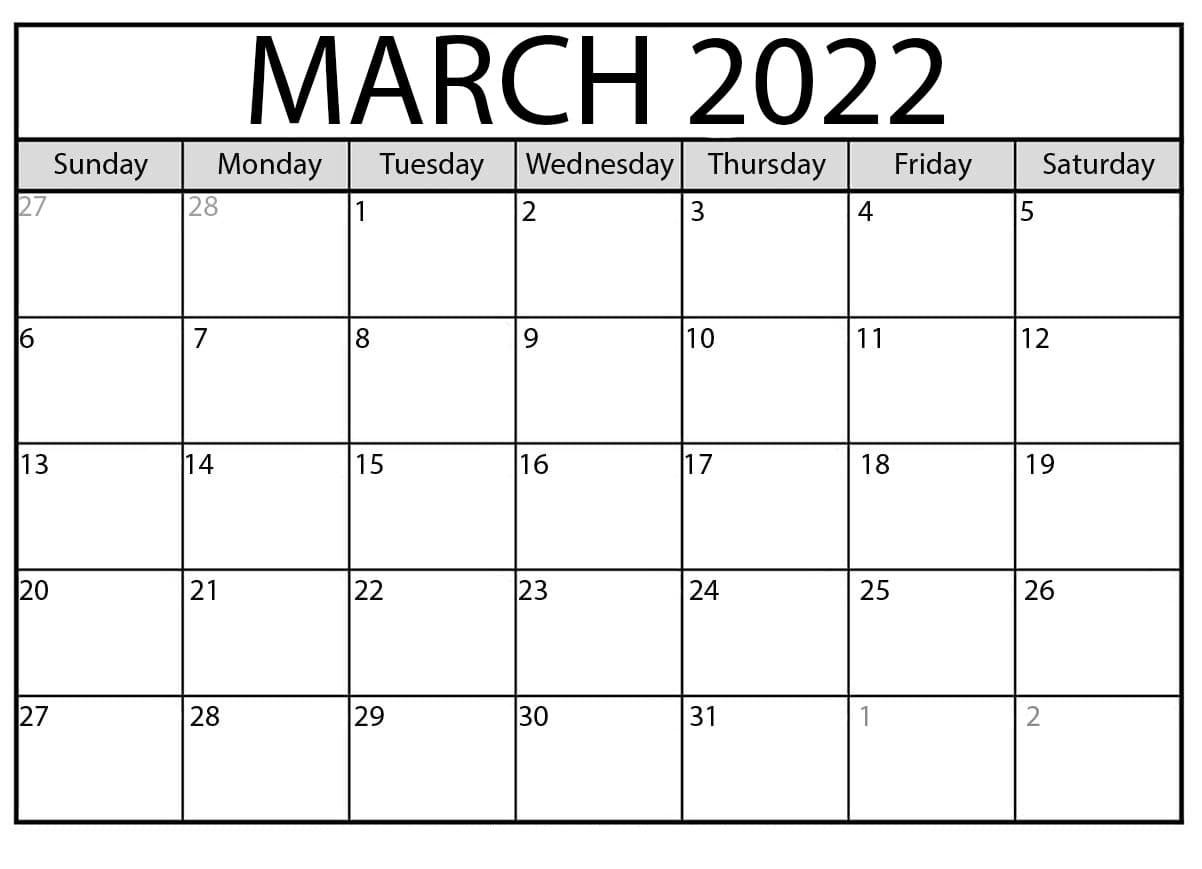 Calendar March 2022 PDF