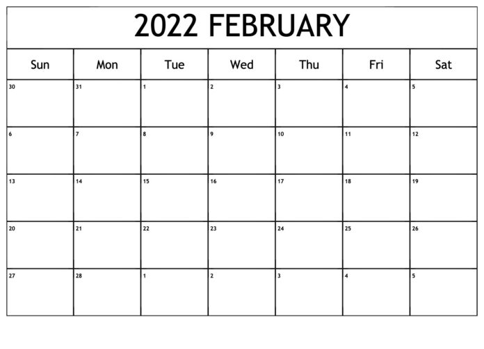 February 2022 Blank Calendar Excel