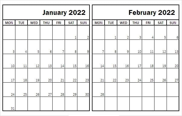 February 2022 Blank Calendar Google Docs