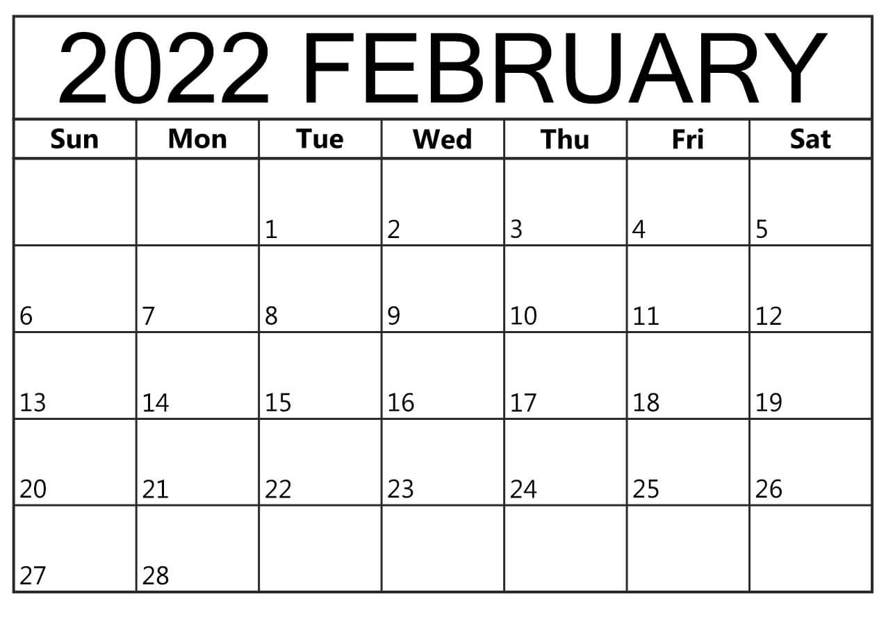 February 2022 Blank Calendar Monday Start