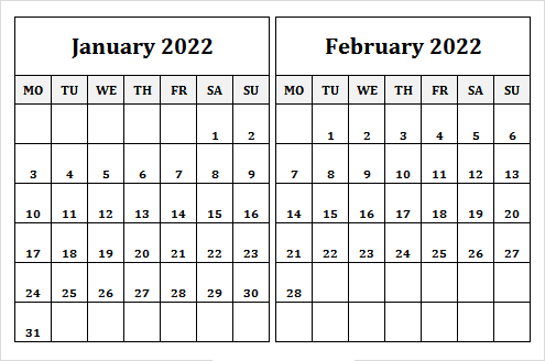 February 2022 Blank Calendar Template