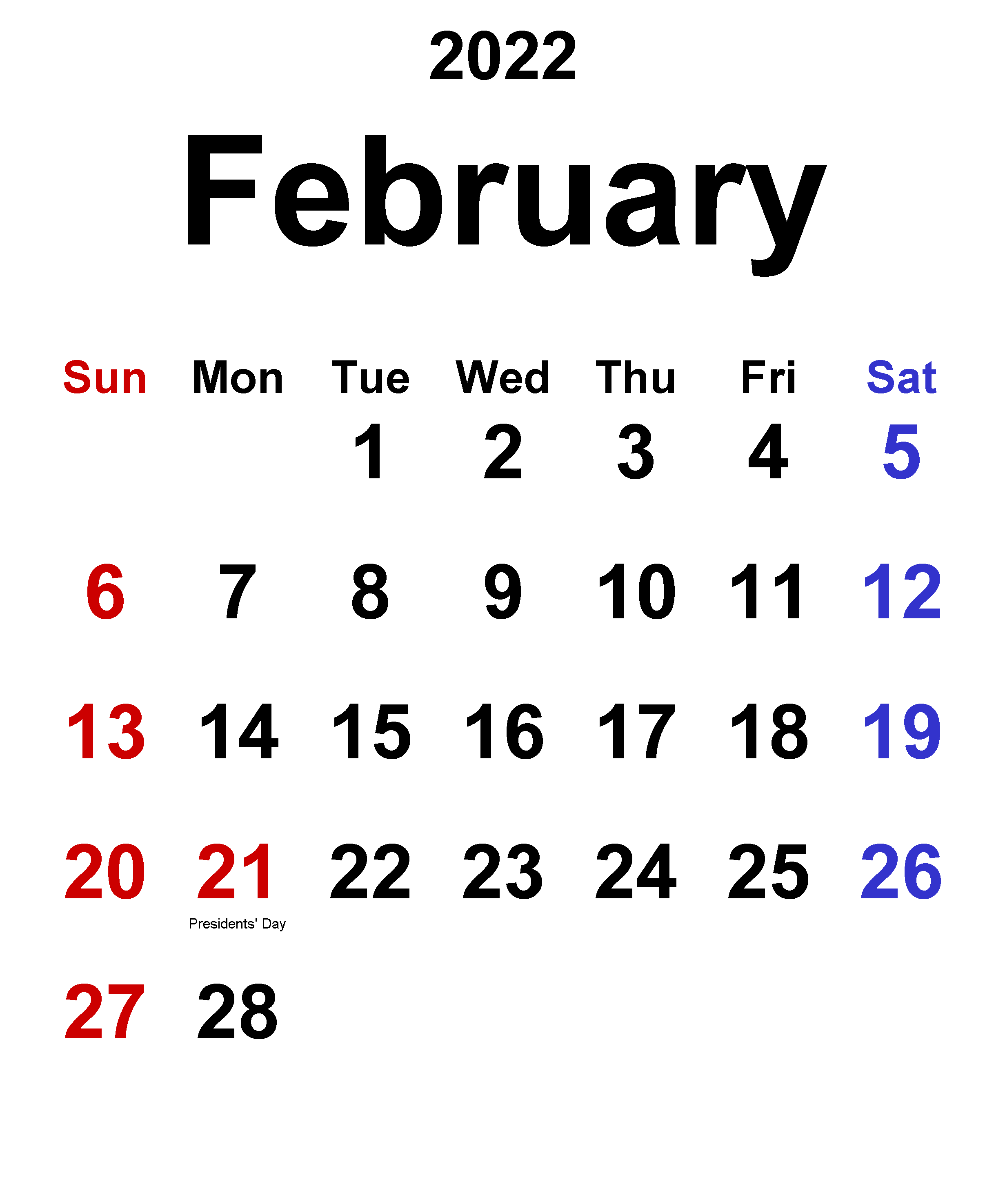 February 2022 Blank Calendar Template