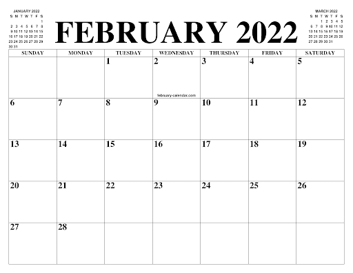 February 2022 Blank Monthly Calendar