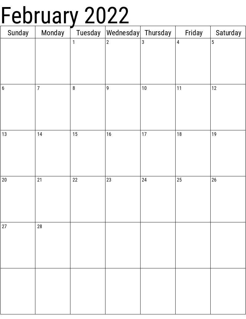 February 2022 Calendar Blank Template