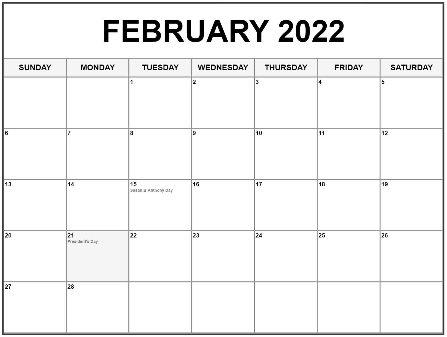 February 2022 Calendar Editable Template