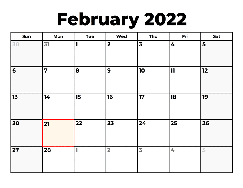 February 2022 Calendar Printable