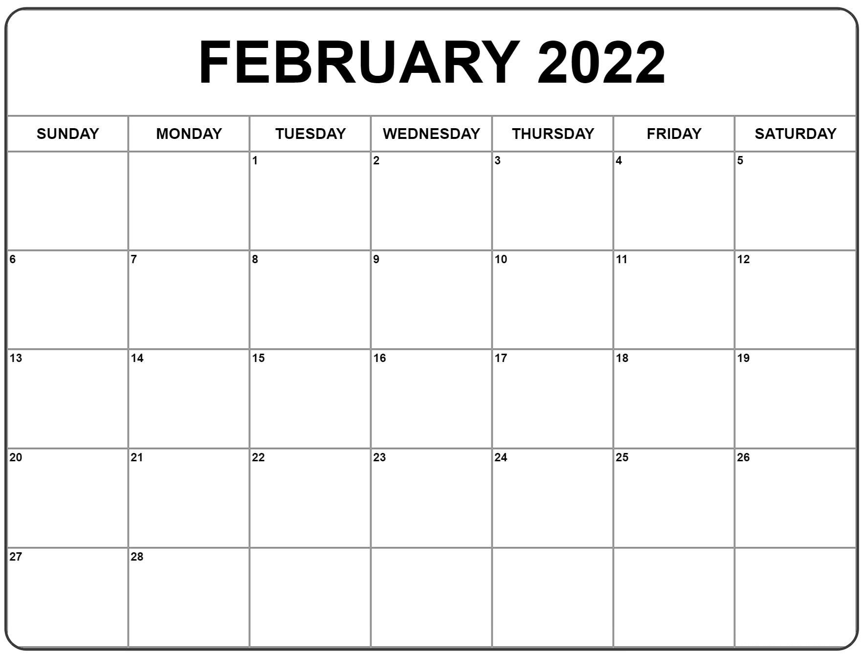 February 2022 Calendar Template Excel