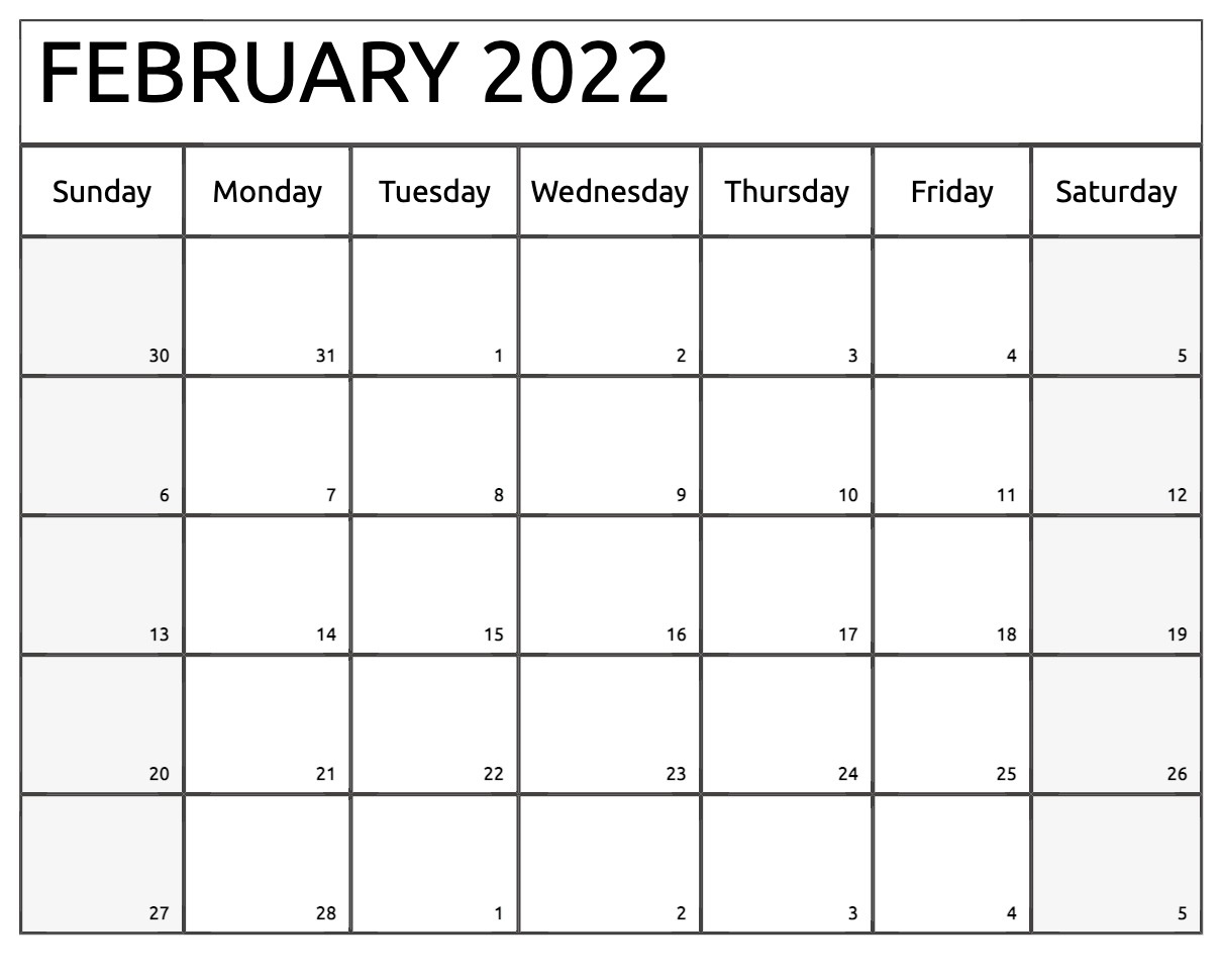 February 2022 Calendar Template Word
