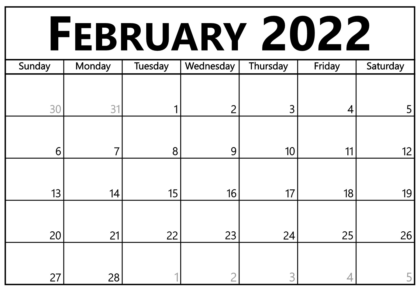 Printable February 2022 Calendar