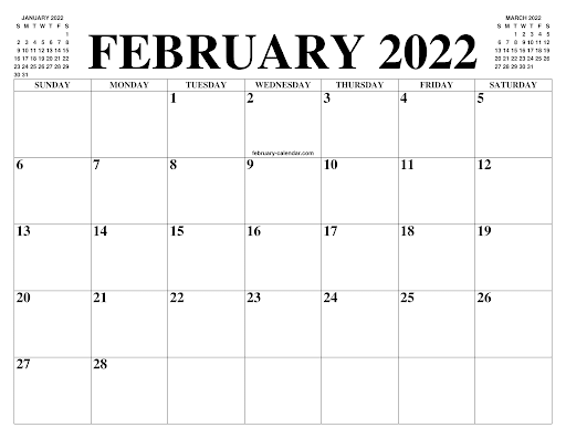 February 2022 Monthly Calendar Template