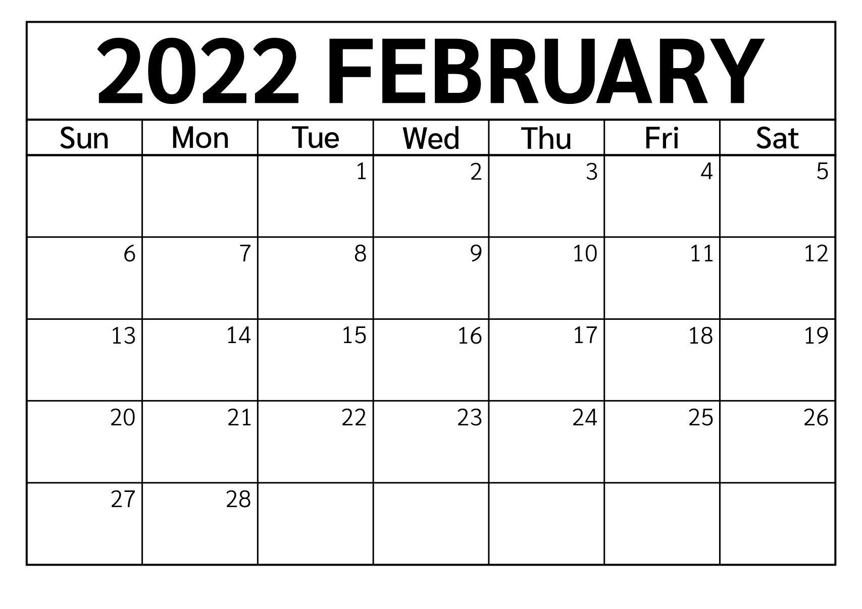 Printable February 2022 Calendar