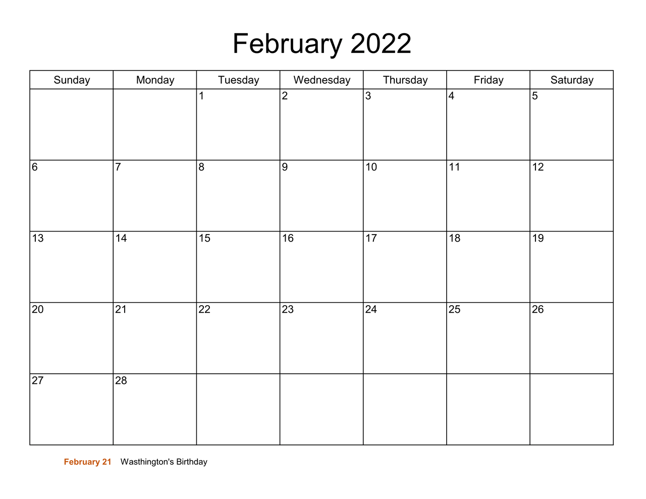 February 2022 Printable Calendar Free