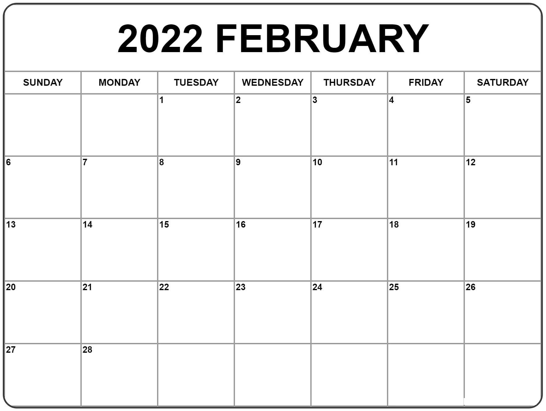 February 2022 Printable Calendar Waterproof