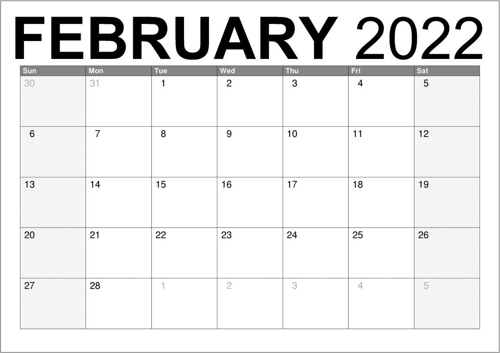 February 2022 Word Calendar Template