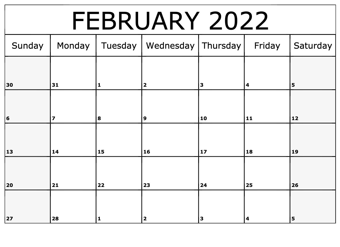 Free February 2022 Printable Calendar