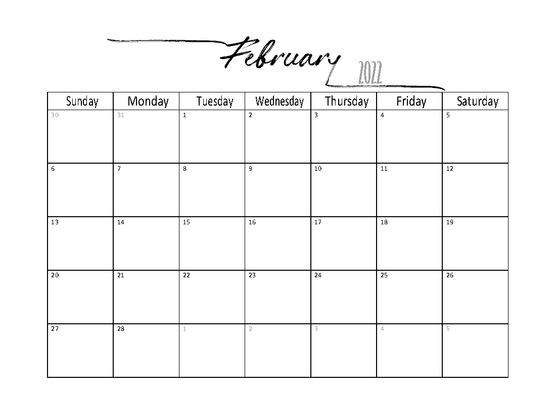 Free Printable February 2022 Calendar