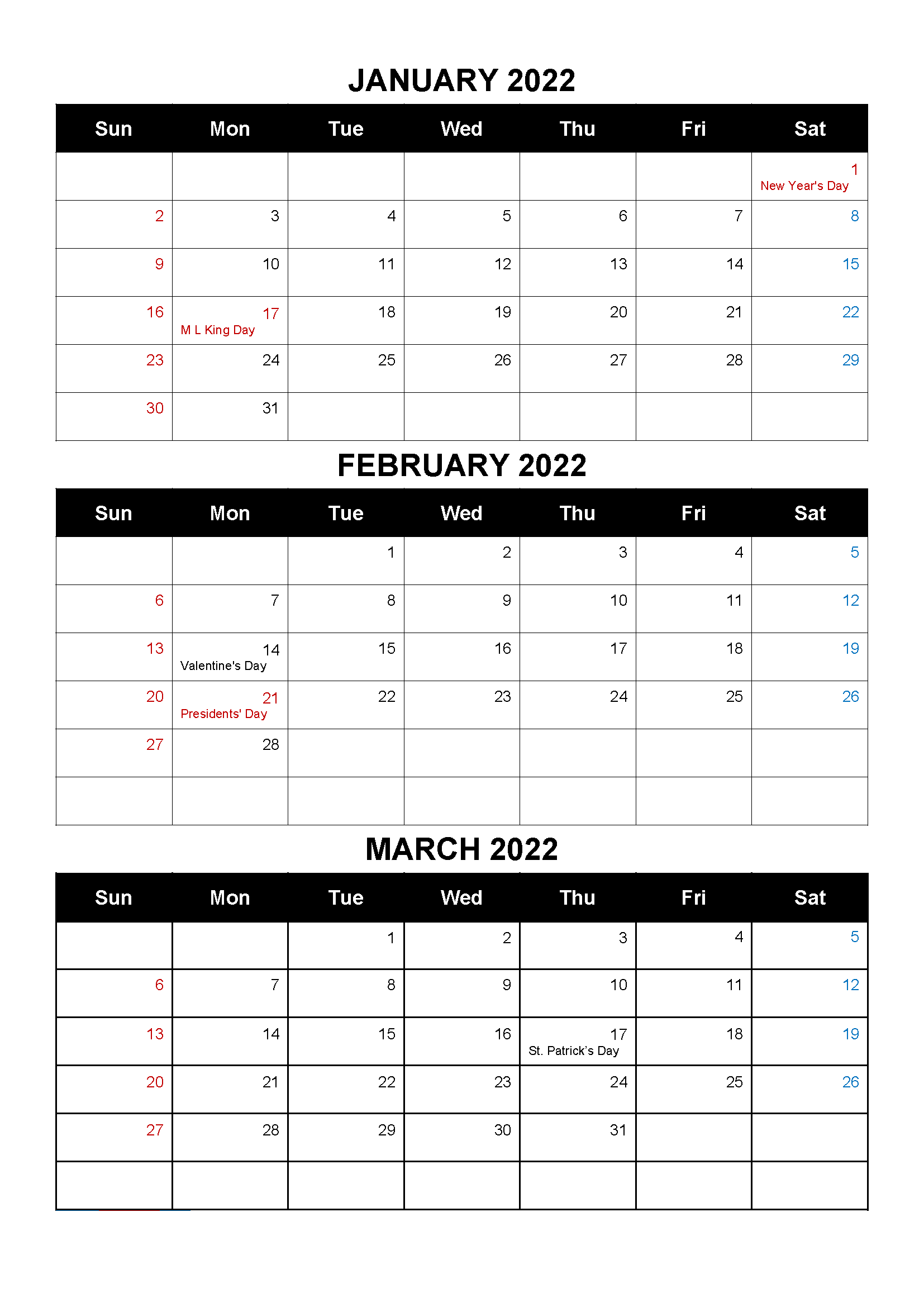 January February 2022 Calendar