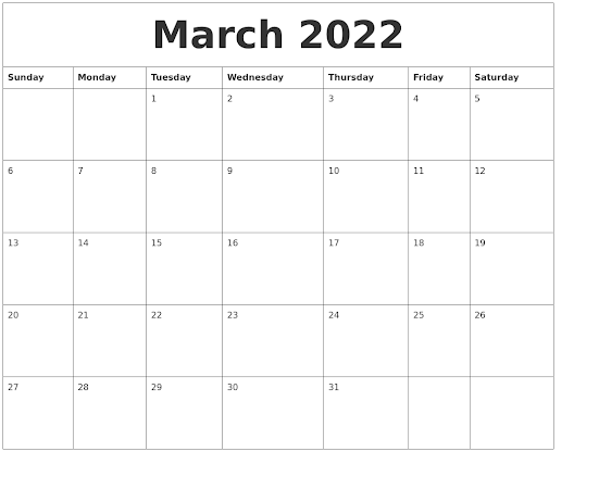 March 2022 Blank Calendar Pages