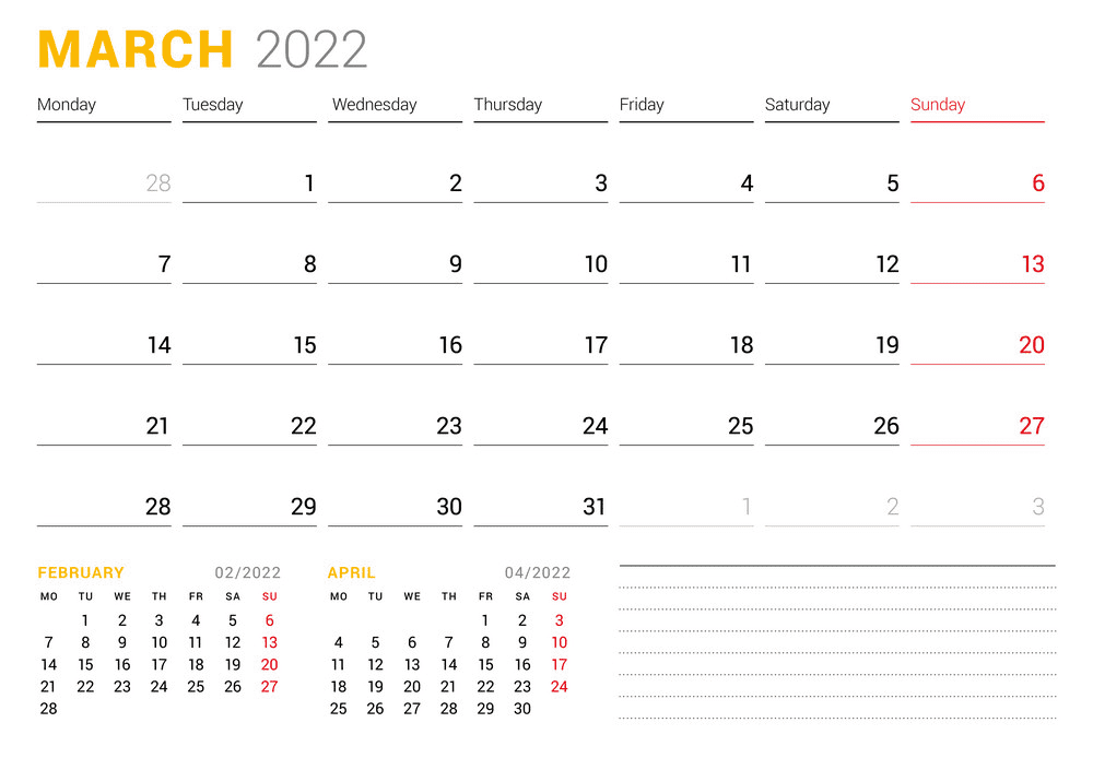 March 2022 Blank Calendar