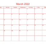 March 2022 Blank Monthly Calendar