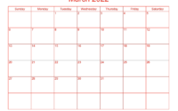 March 2022 Blank Monthly Calendar