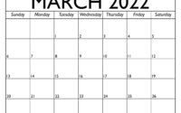 Calendar for March 2022