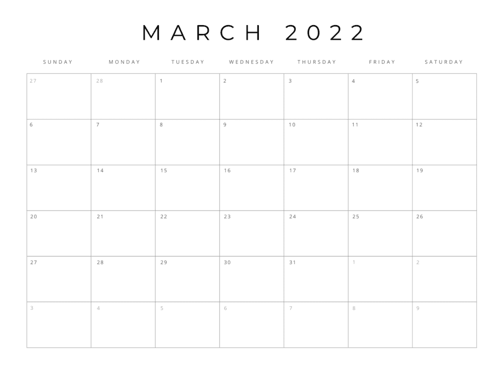 March 2022 Calendar Editable Template