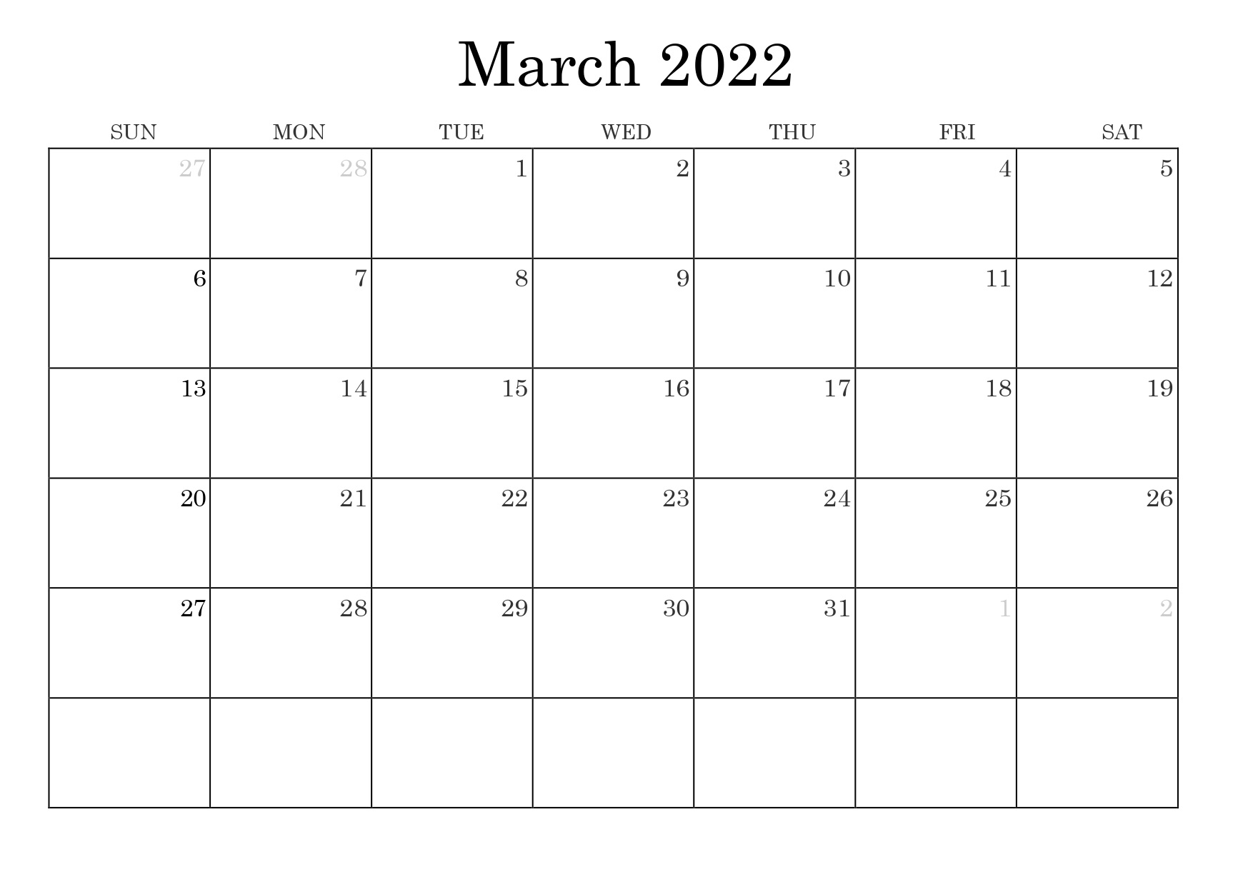 March 2022 Calendar With Festivals