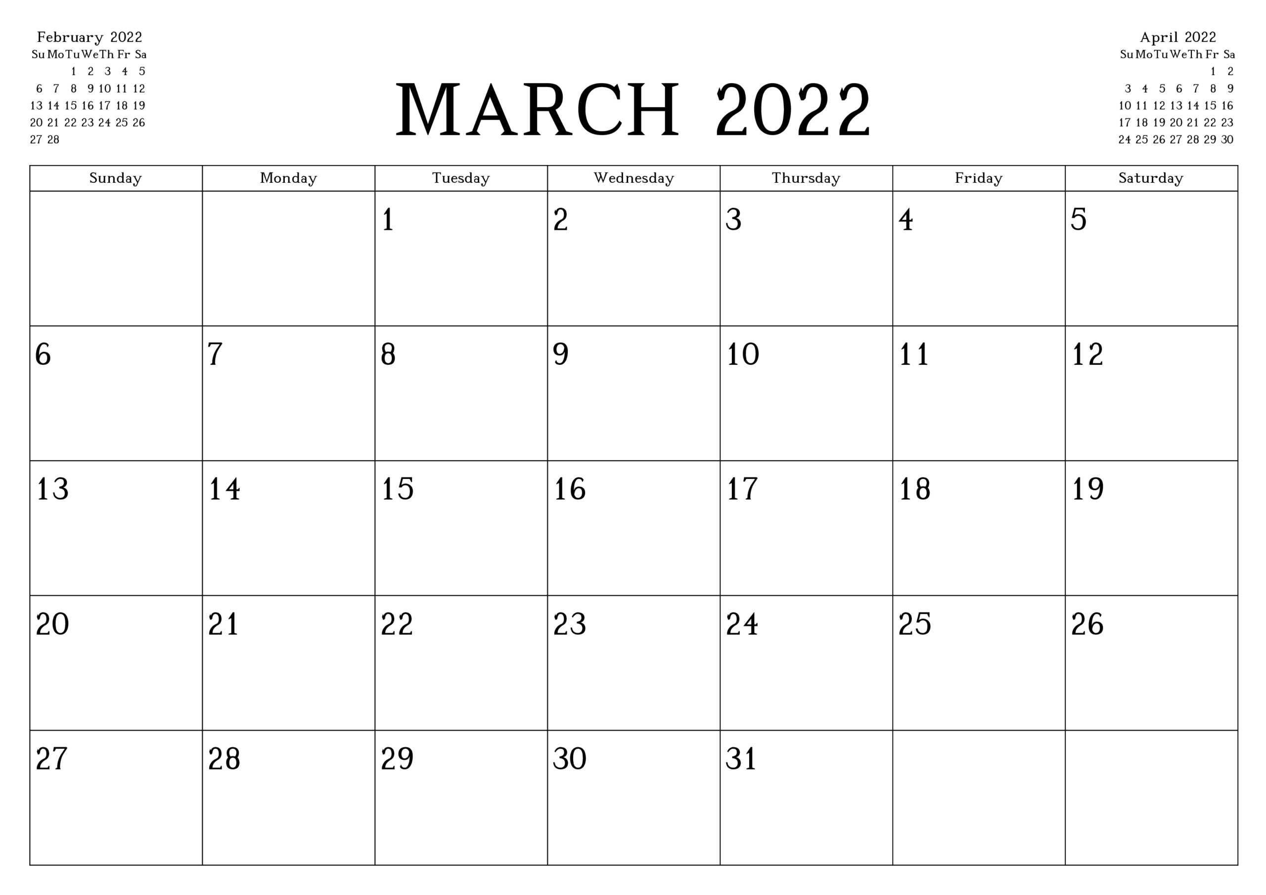 March 2022 Calendar With Holidays USA