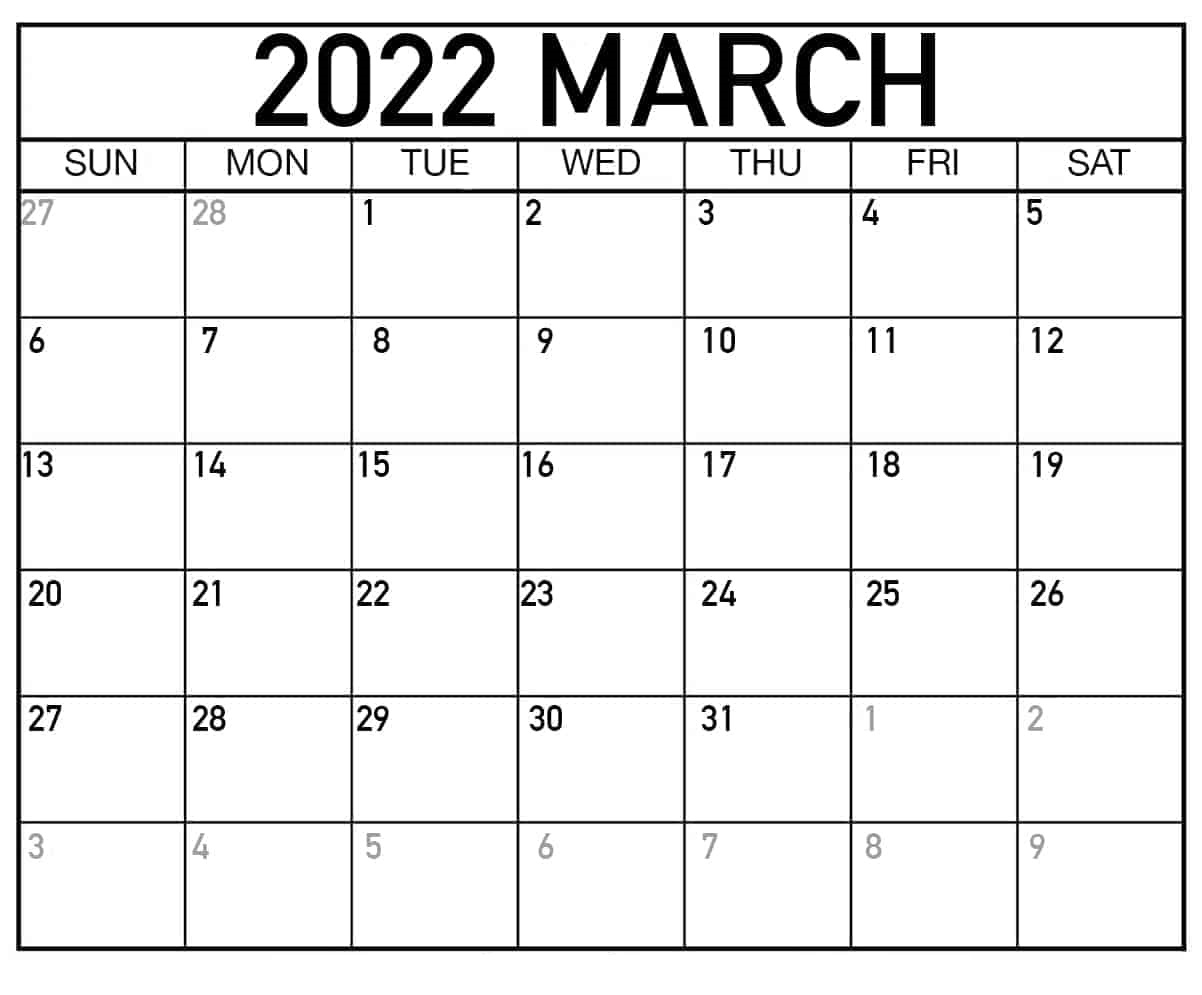 March 2022 Calendar With Holidays