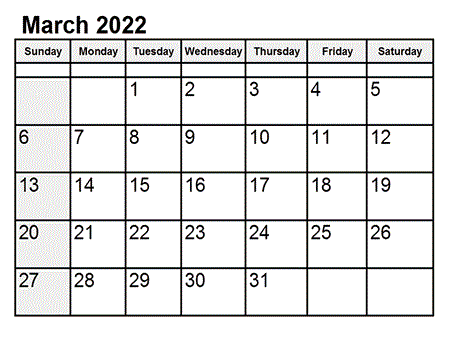 March 2022 Calendar