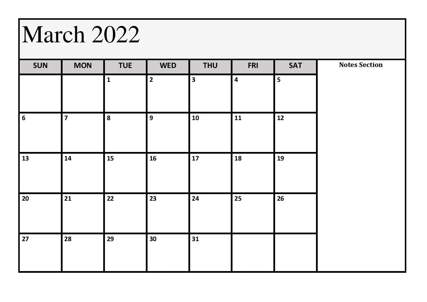 March 2022 Free Printable Calendar