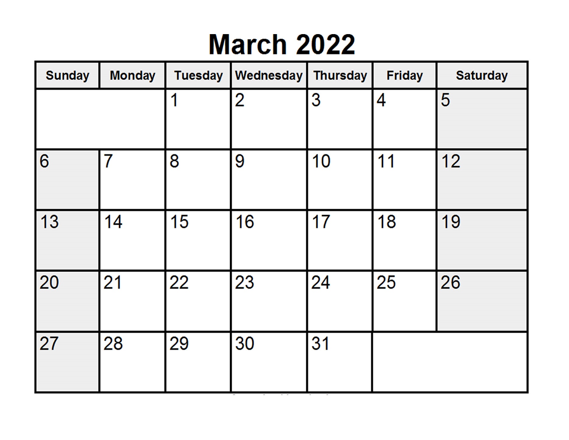 March 2022 Printable Blank Calendar