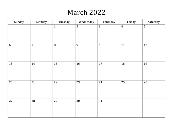 March 2022 Printable Calendar PDF