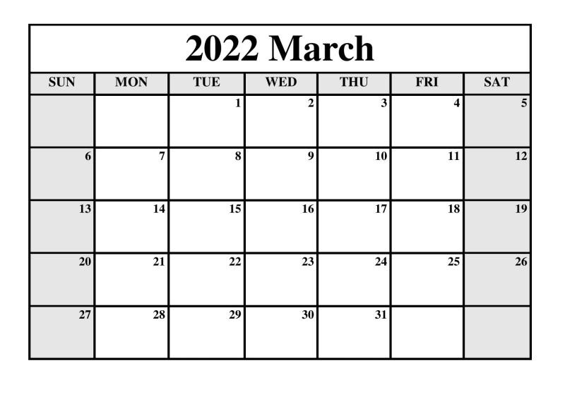 March 2022 Printable Calendar Template