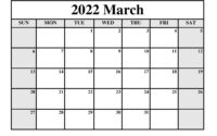 March 2022 Printable Calendar Waterproof